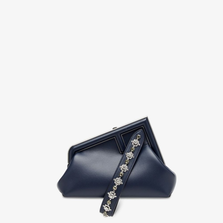 Donna Fendi Borse A Spalla E Tracolle | Borsa In Pelle Blu Notte E Cristalli