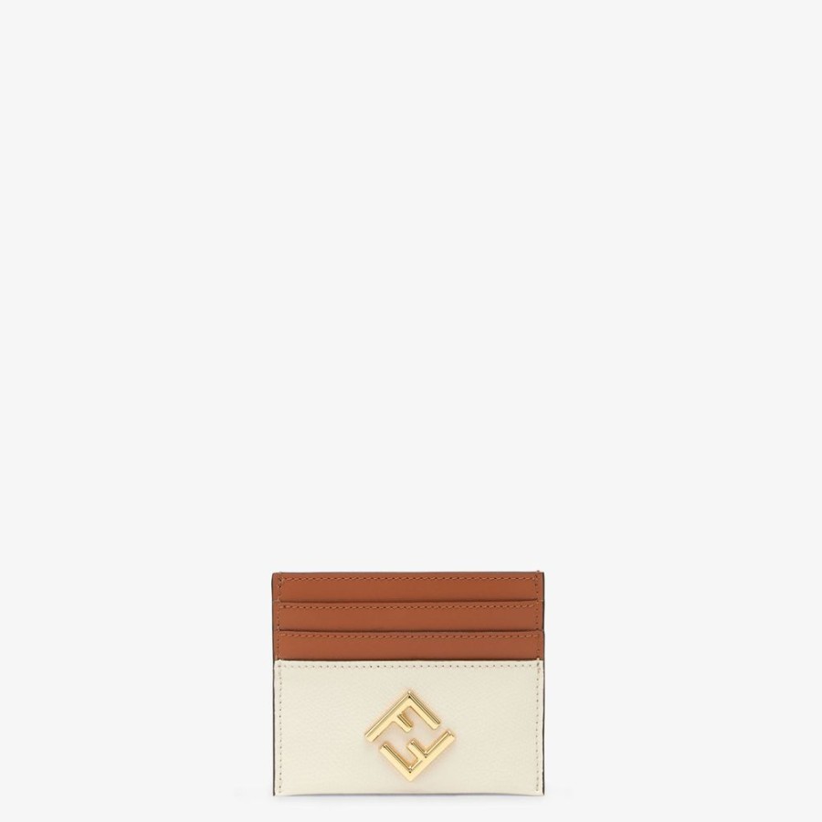 Donna Fendi Portacarte E Piccoli Accessori | Porta Carte Piatto In Pelle Bicolor Marrone E Camelia