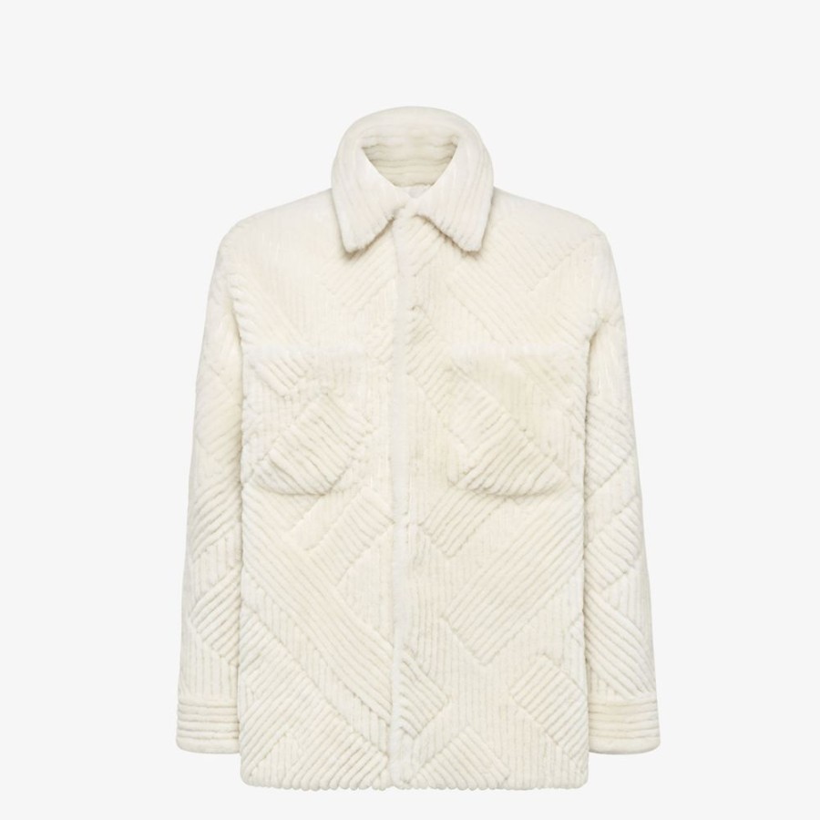 Uomo Fendi Cappotti E Capispalla | Overshirt In Shearling Bianco