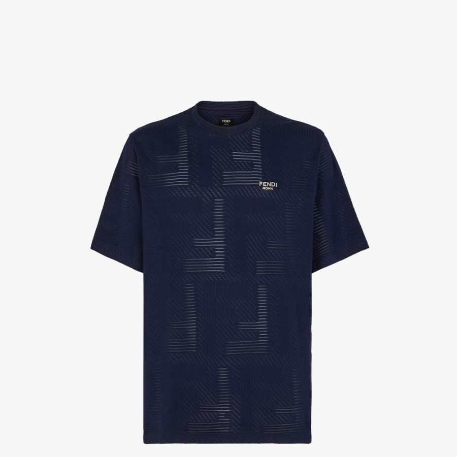 Uomo Fendi T-Shirt E Polo | T-Shirt In Jersey Jacquard Blu