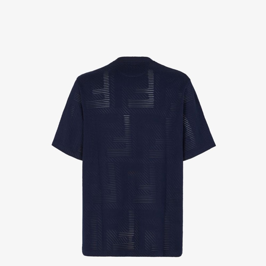 Uomo Fendi T-Shirt E Polo | T-Shirt In Jersey Jacquard Blu