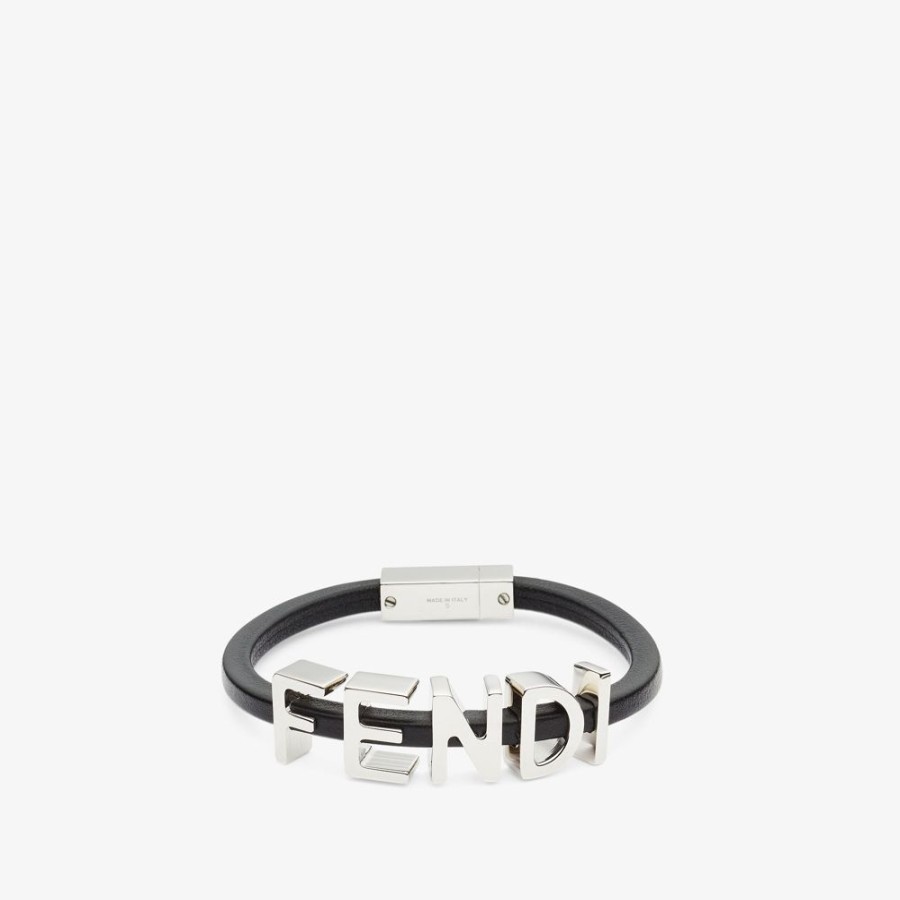 Uomo Fendi Bracciali | Bracciale In Pelle Nera