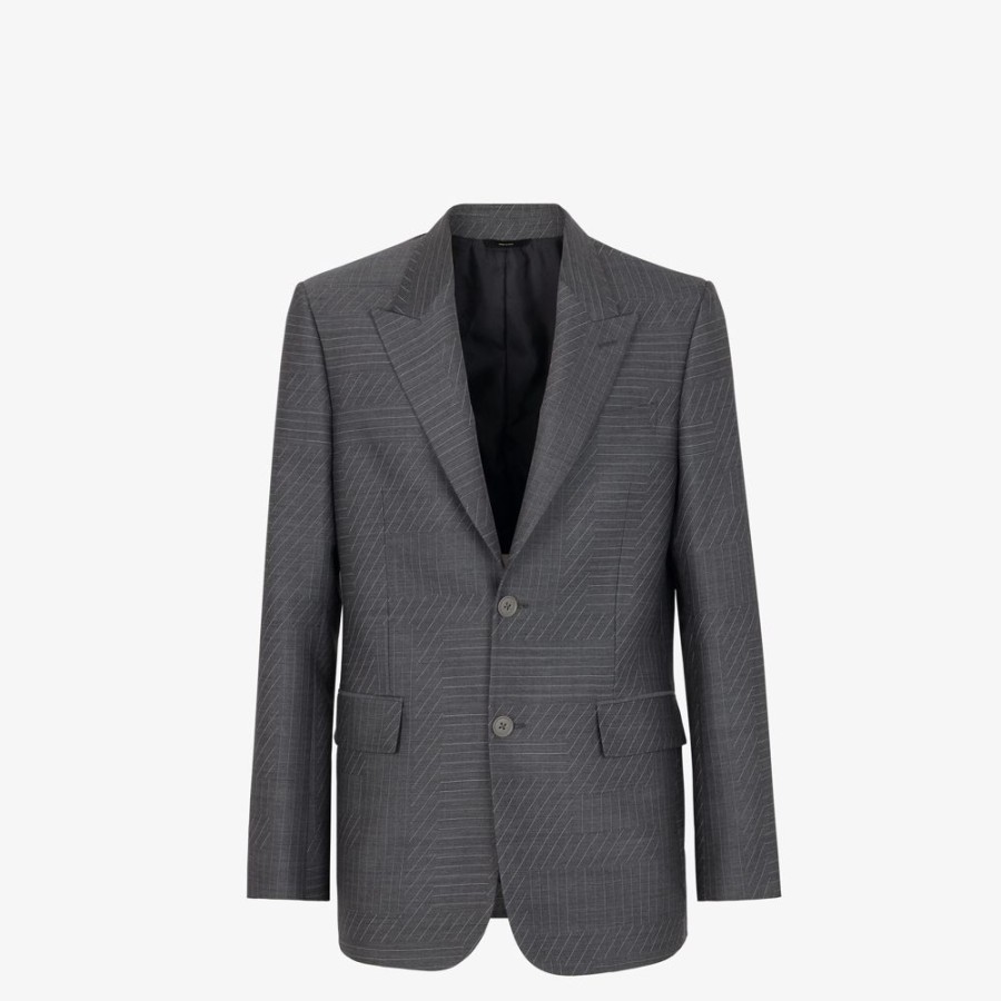 Uomo Fendi Giacche E Abiti | Blazer In Lana Grigia