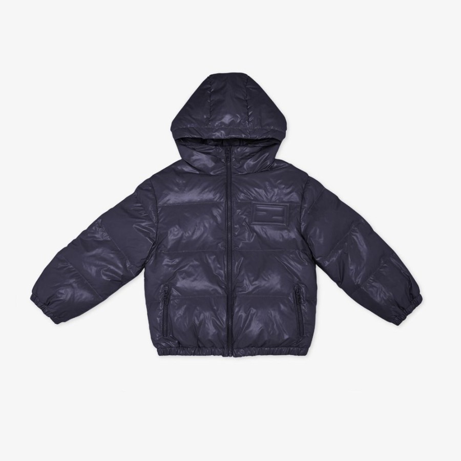 Bambini Fendi Abbigliamento | Bomber Imbottito Baguette In Nylon Blu Navy