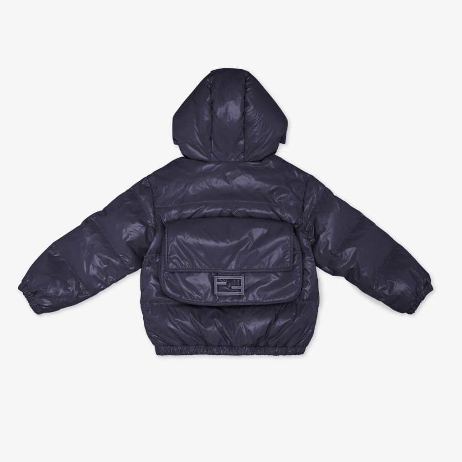 Bambini Fendi Abbigliamento | Bomber Imbottito Baguette In Nylon Blu Navy