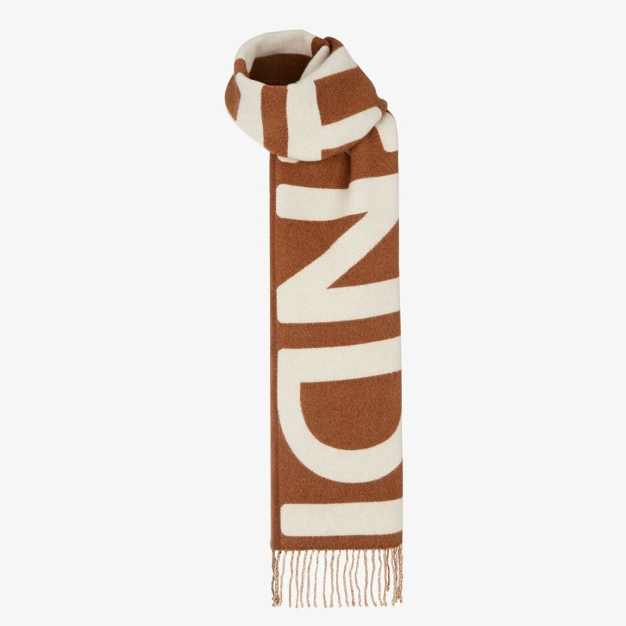 Donna Fendi Sciarpe E Poncho | Sciarpa In Lana Marrone E Beige