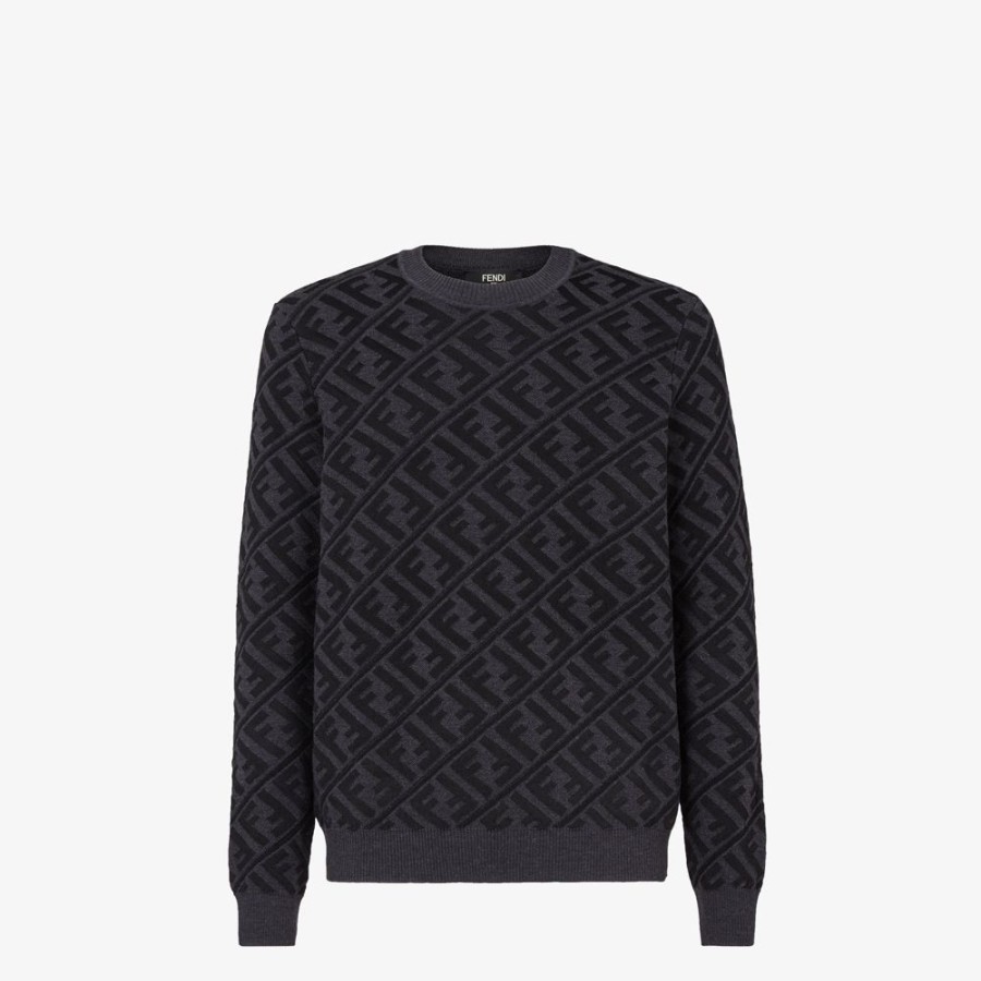 Uomo Fendi Maglieria | Pullover In Lana Nera