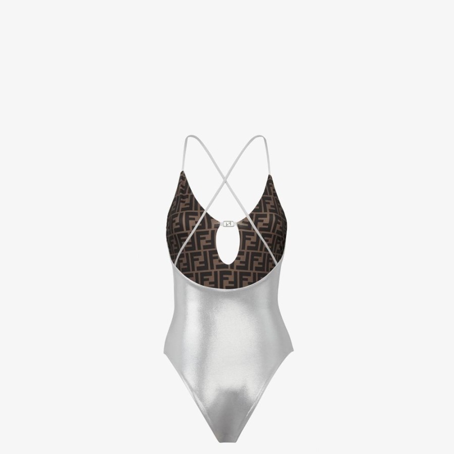 Donna Fendi Costumi Da Bagno | Costume Da Bagno In Lycra® Color Argento