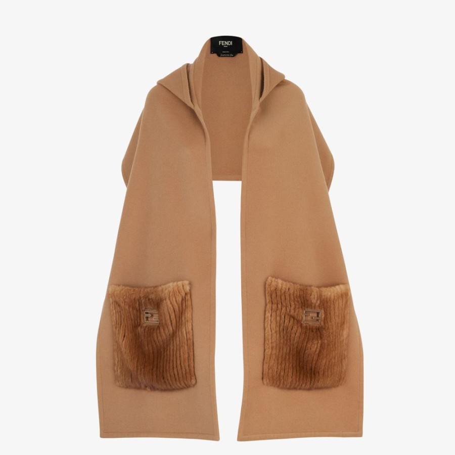 Donna Fendi Sciarpe E Poncho | Sciarpa In Cashmere E Visone Marrone