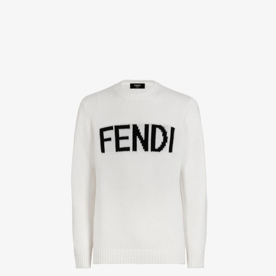 Uomo Fendi Maglieria | Maglia In Lana Bianca