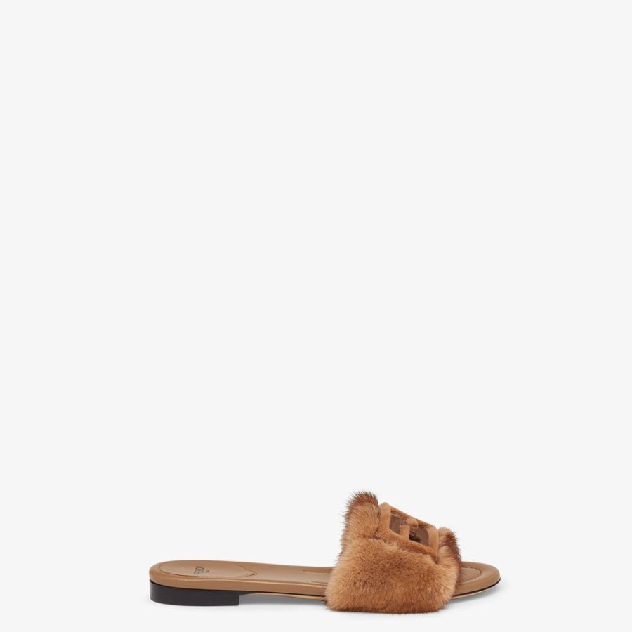 Donna Fendi Slides E Sandali | Slide In Visone Marrone