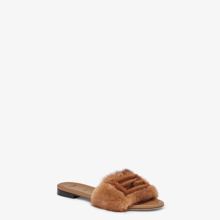 Donna Fendi Slides E Sandali | Slide In Visone Marrone