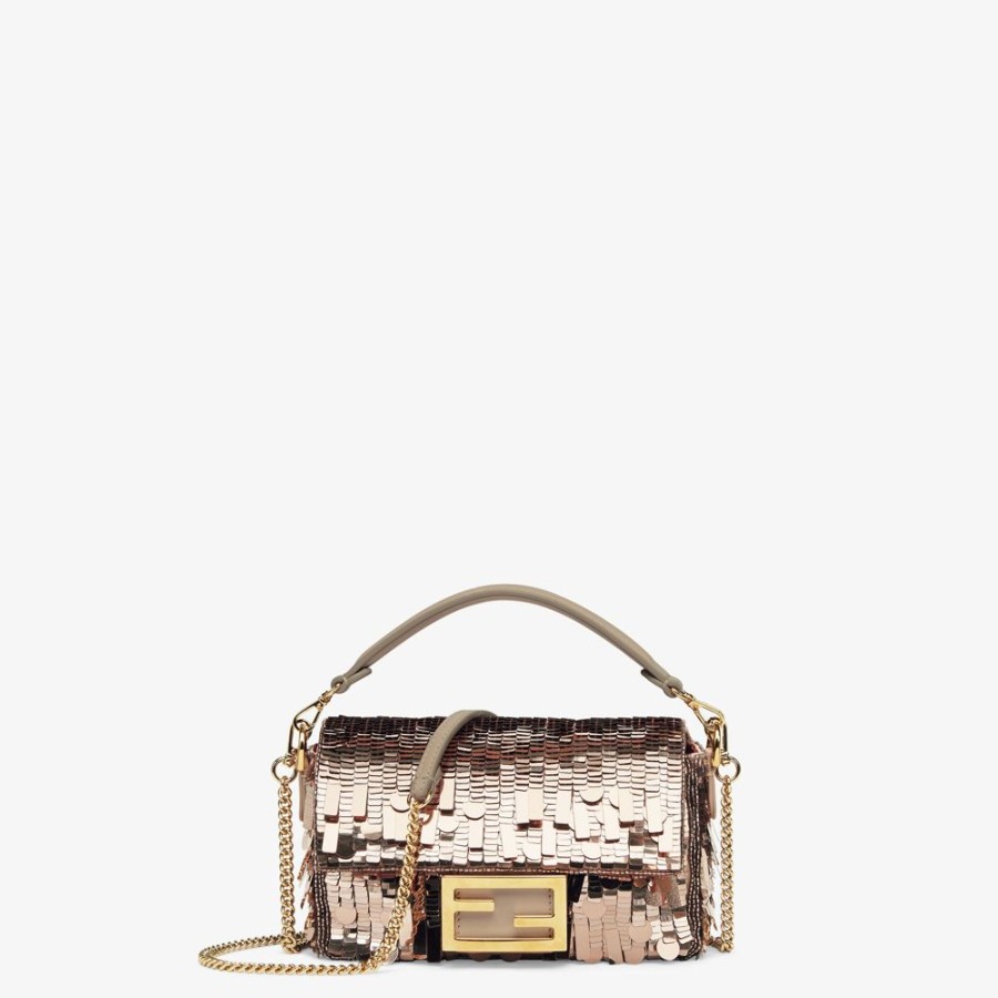 Donna Fendi Borse Mini | Borsa In Pelle E Paillette Tortora