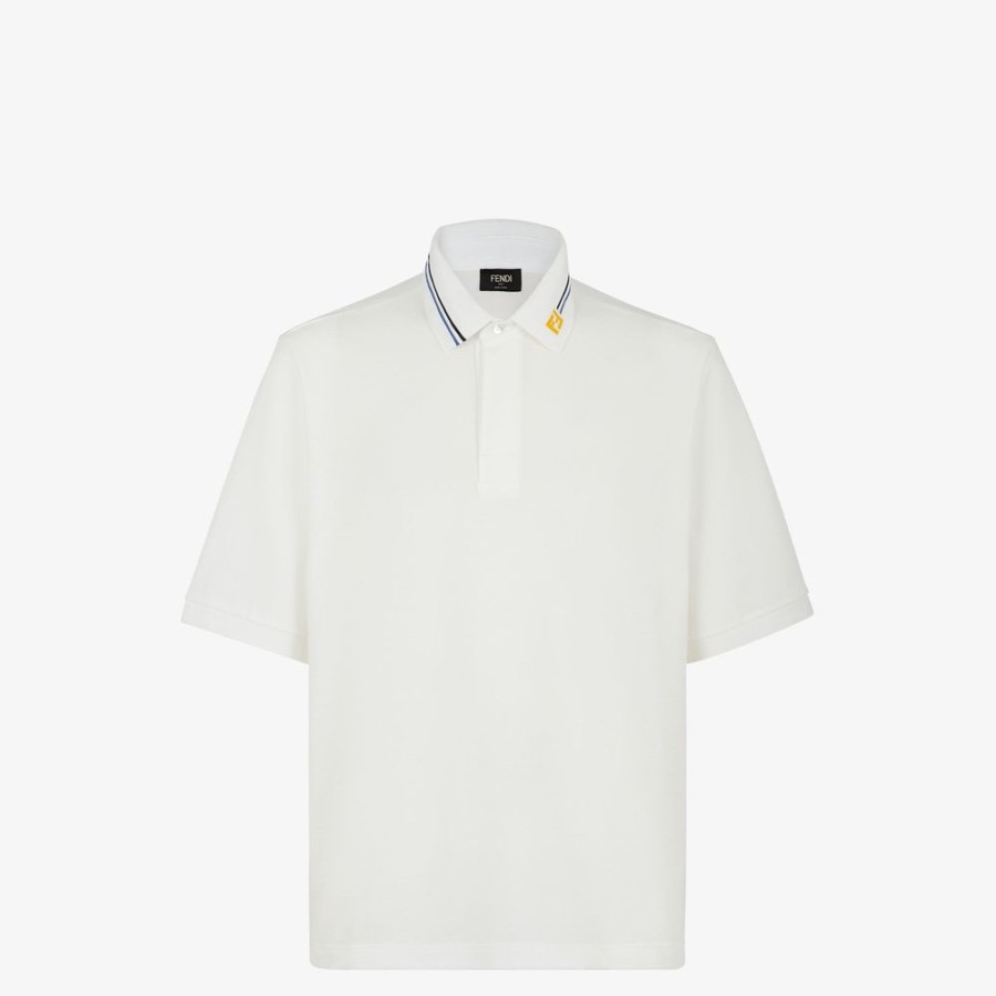 Uomo Fendi Activewear | Polo Da Golf In Piquet Bianco