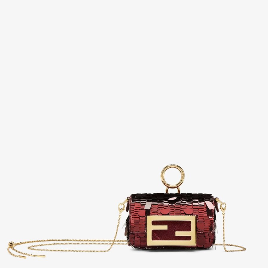 Donna Fendi Miniature Bags | Charm In Paillettes Bordeaux