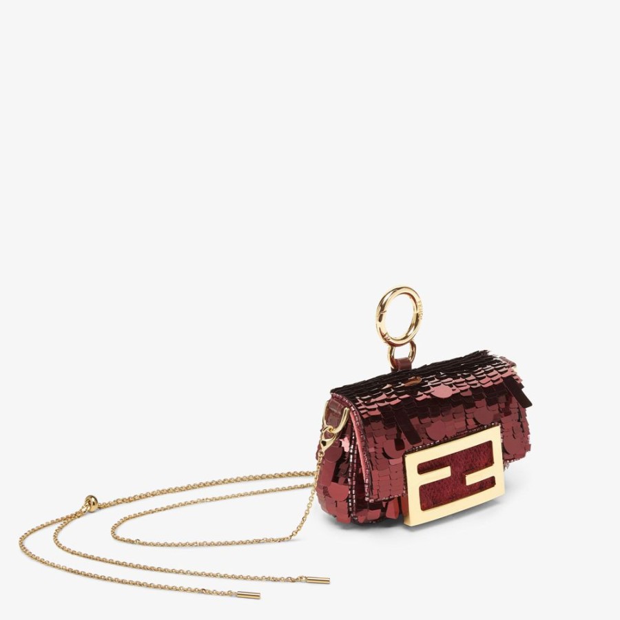 Donna Fendi Miniature Bags | Charm In Paillettes Bordeaux