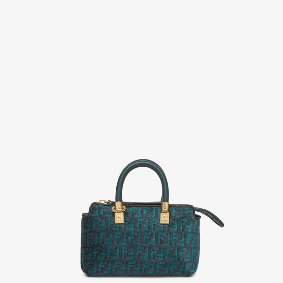 Donna Fendi Borse Mini | Pouch In Tessuto Tapestry Verde Scuro Con Motivo Ff