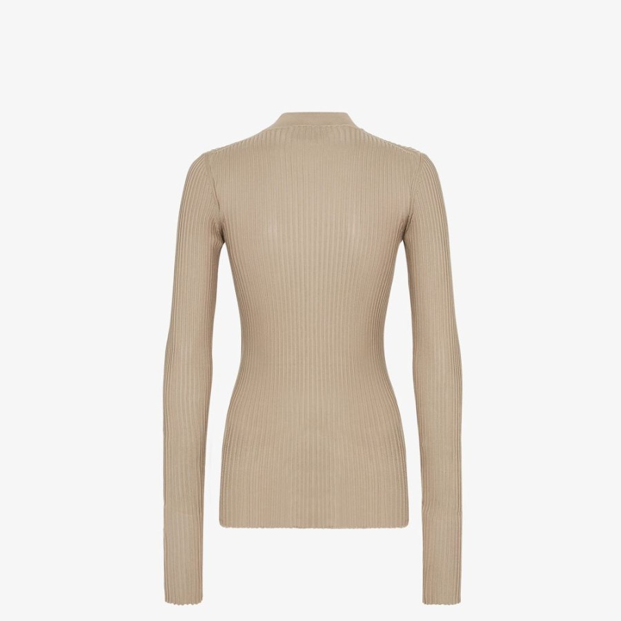 Donna Fendi Maglieria | Top In Seta E Viscosa Beige