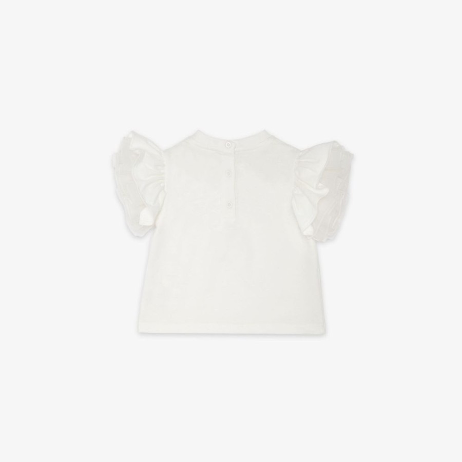 Bambini Fendi Bambina | T-Shirt Baby In Jersey Bianco E Tulle