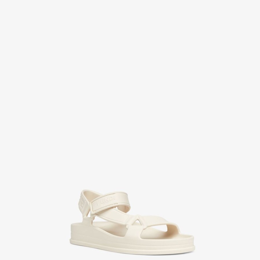 Donna Fendi Slides E Sandali | Sandalo In Gomma Bianca