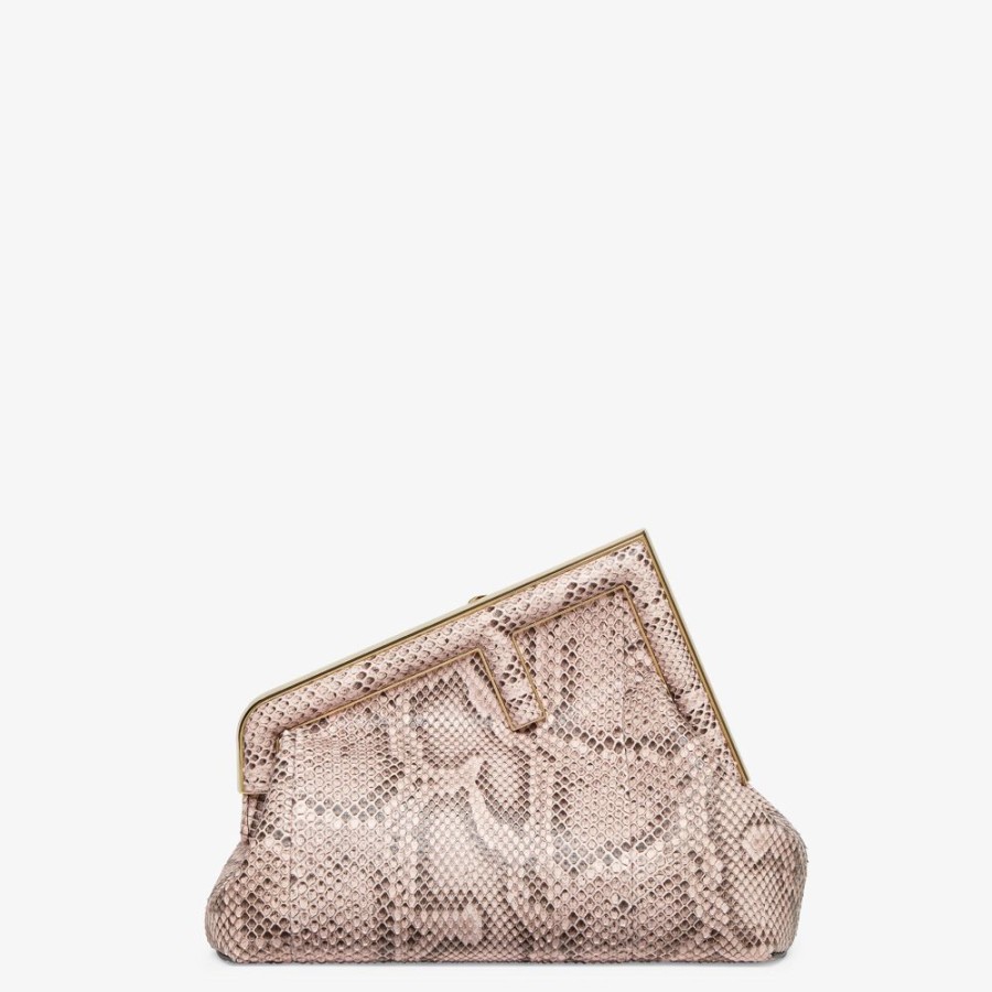 Donna Fendi Pelli Pregiate | Borsa In Pitone Color Rosa Cipria