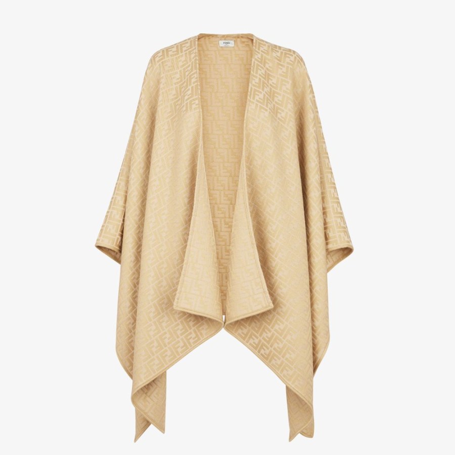 Donna Fendi Sciarpe E Poncho | Poncho In Lana E Seta Beige