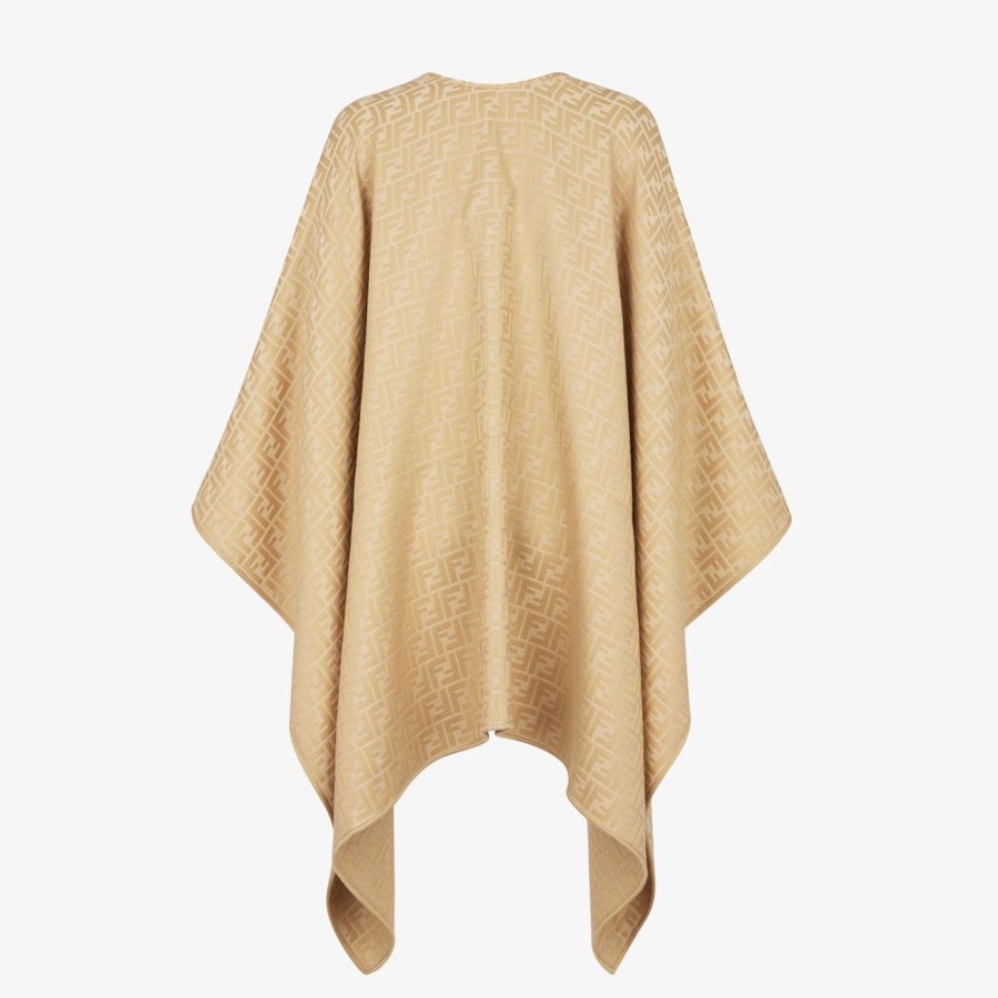 Donna Fendi Sciarpe E Poncho | Poncho In Lana E Seta Beige