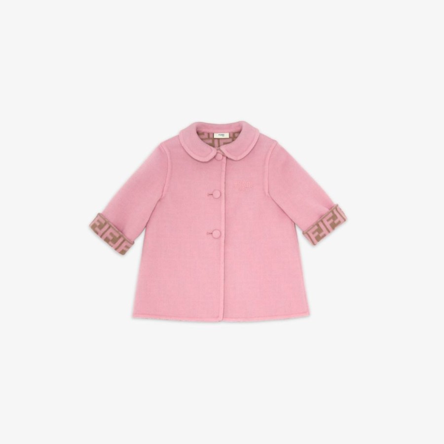 Bambini Fendi Bambina | Cappottino Baby In Panno Di Lana Doppia Rosa E Logo