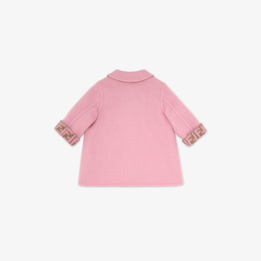 Bambini Fendi Bambina | Cappottino Baby In Panno Di Lana Doppia Rosa E Logo