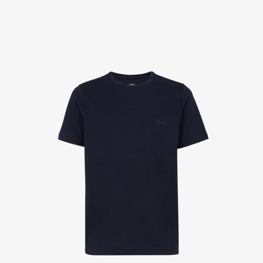 Uomo Fendi T-Shirt E Polo | T-Shirt In Jersey Blu