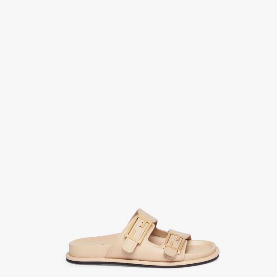 Donna Fendi Slides E Sandali | Slide In Pelle Beige