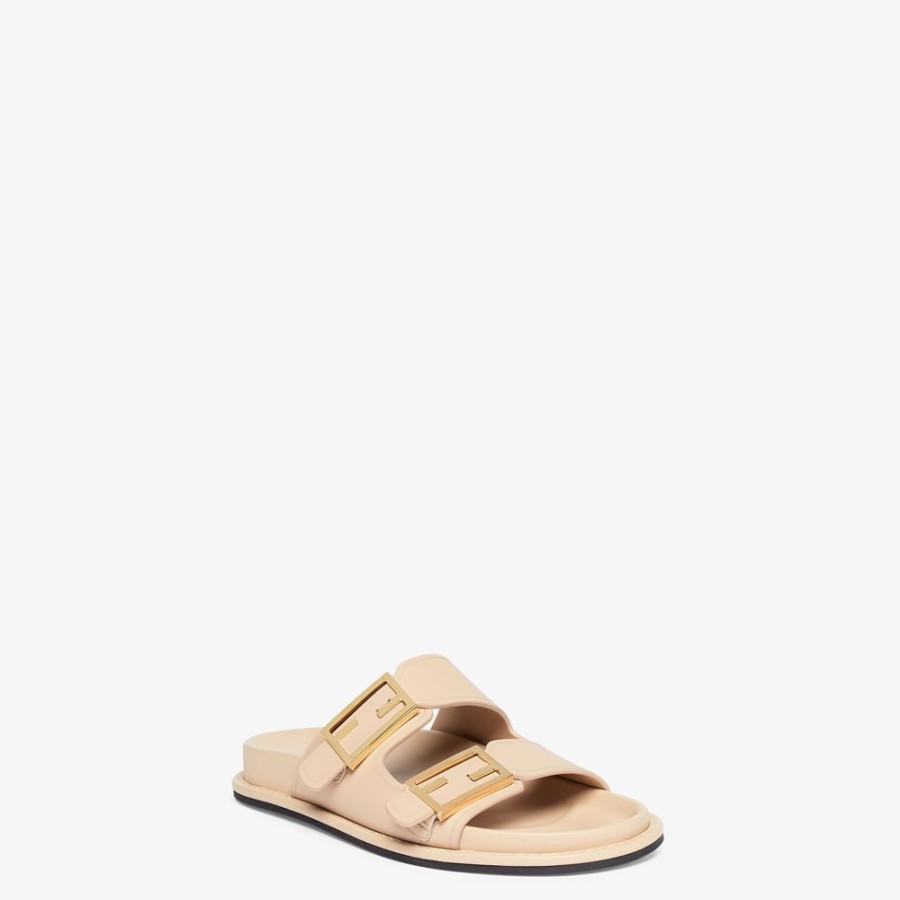 Donna Fendi Slides E Sandali | Slide In Pelle Beige