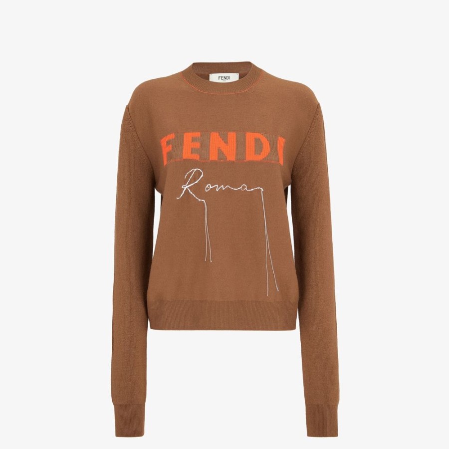 Donna Fendi Maglieria | Maglia In Cashmere Marrone