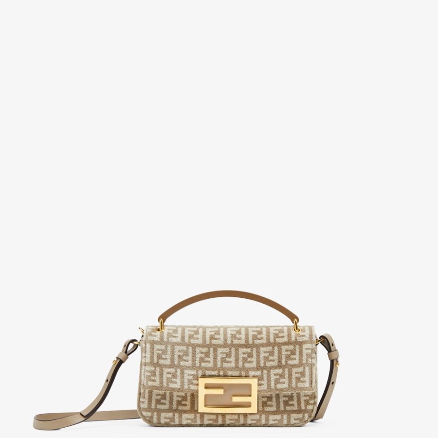 Donna Fendi Borse Mini | Pouch In Tessuto Tapestry Tortora Con Motivo Ff