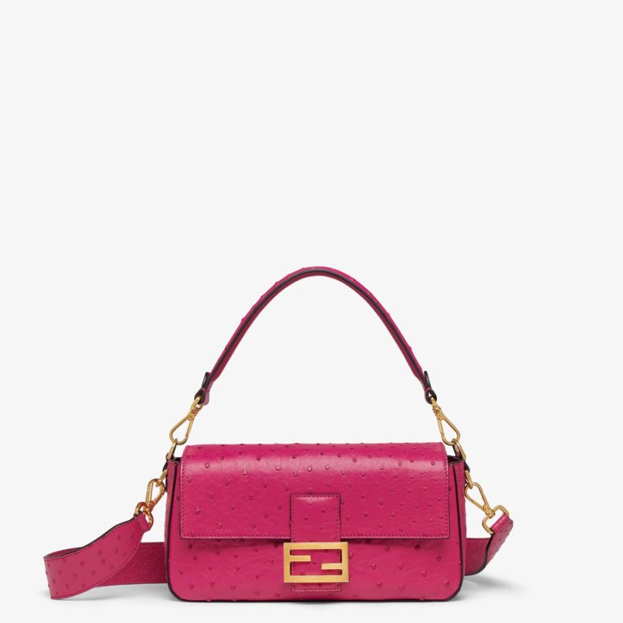 Donna Fendi Borse A Spalla E Tracolle | Borsa In Struzzo Fucsia