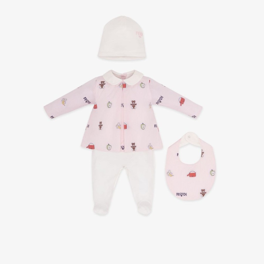 Bambini Fendi Bambina | Kit Baby In Jersey E Popeline Multicolor