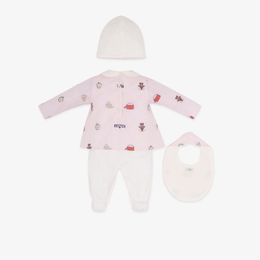 Bambini Fendi Bambina | Kit Baby In Jersey E Popeline Multicolor