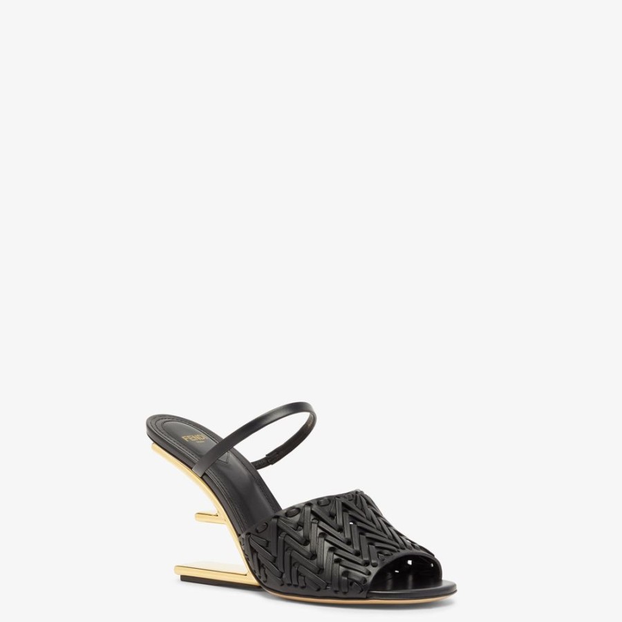 Donna Fendi Slides E Sandali | Sandalo Tacco Alto In Pelle Nera