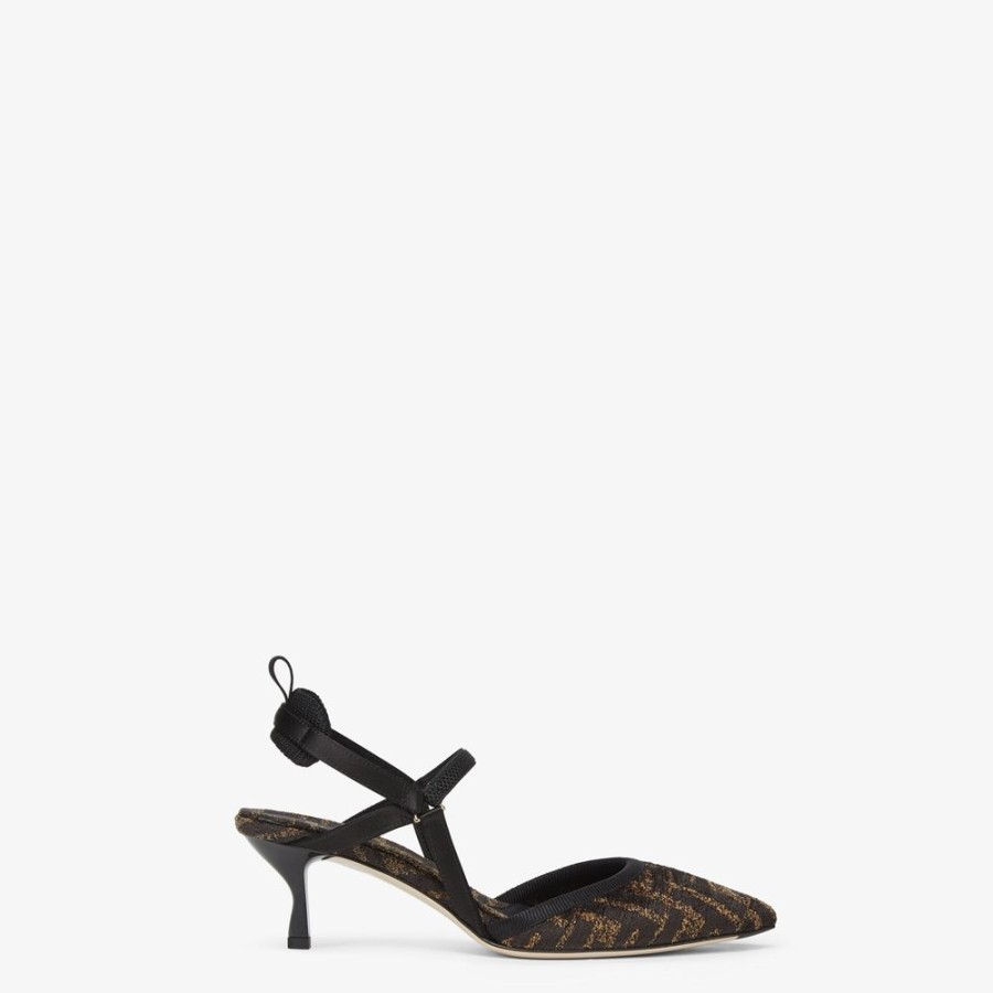 Donna Fendi Decollete | Slingback Tacco Medio In Ciniglia Nera