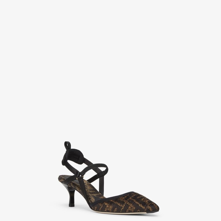 Donna Fendi Decollete | Slingback Tacco Medio In Ciniglia Nera