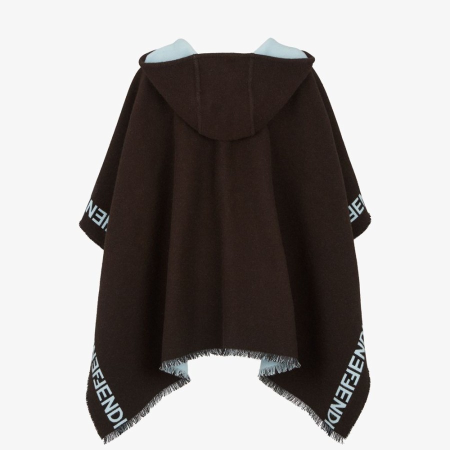 Donna Fendi Sciarpe E Poncho | Poncho In Lana Marrone Scuro E Azzurro