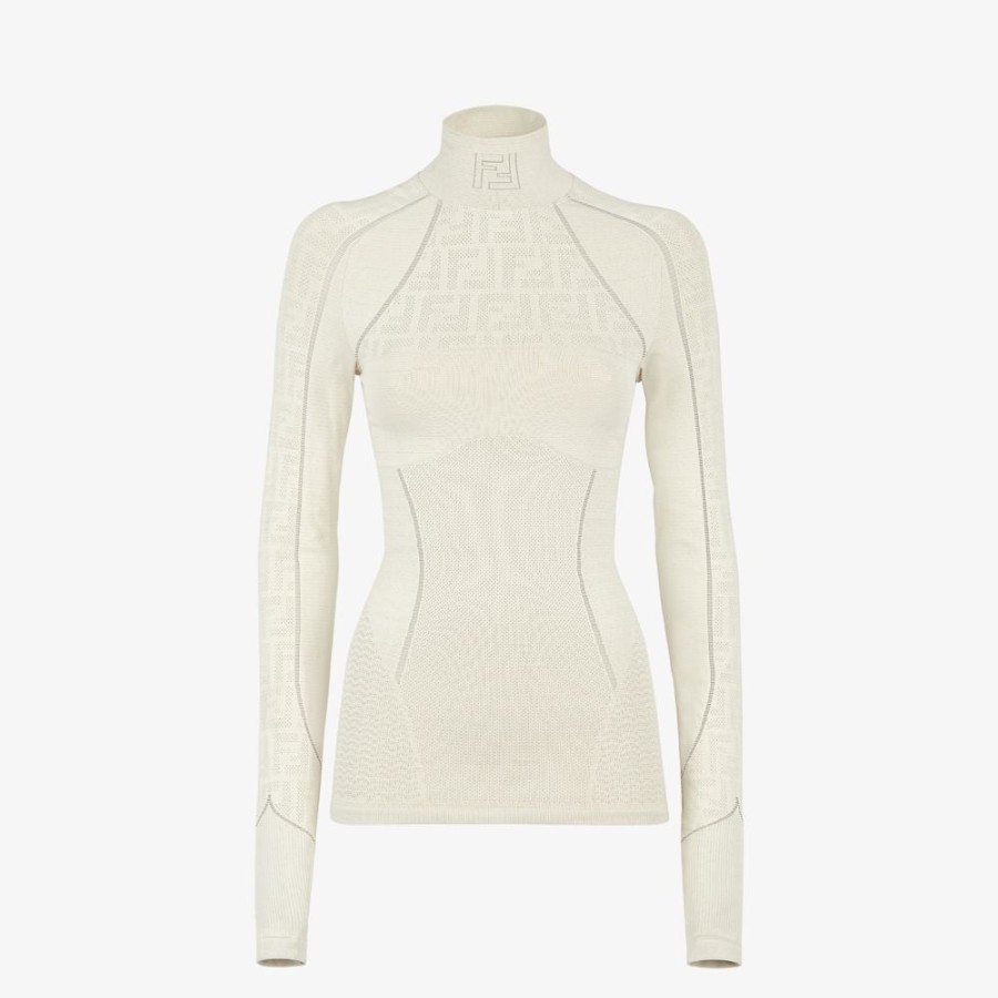 Donna Fendi Skiwear | Maglia In Tessuto Tecnico Bianco