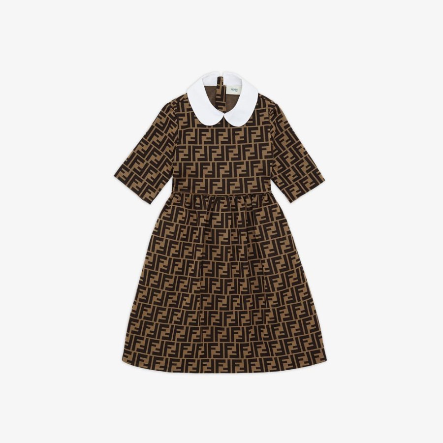 Bambini Fendi Abbigliamento | Abito Junior In Tessutto Con Logo Fendi Allover