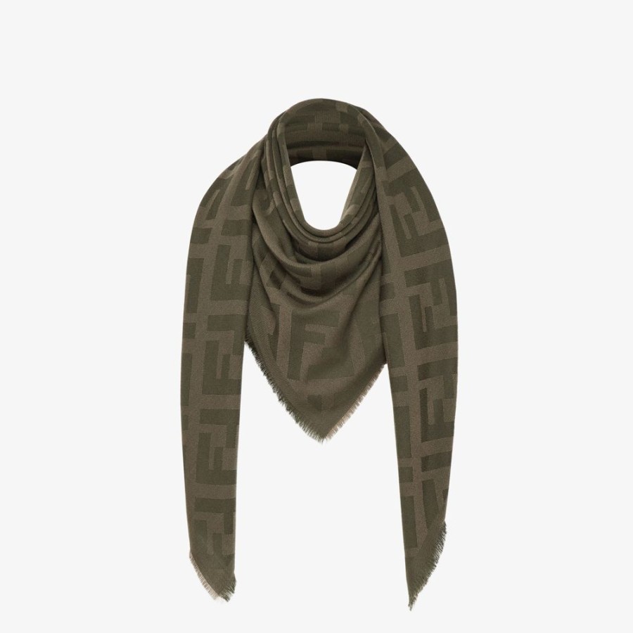 Donna Fendi Sciarpe E Poncho | Scialle In Lana E Cashmere Verde