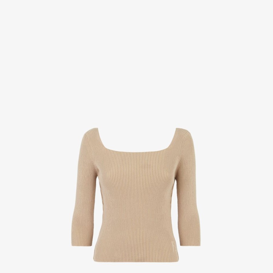 Donna Fendi Maglieria | Pullover In Cotone Beige