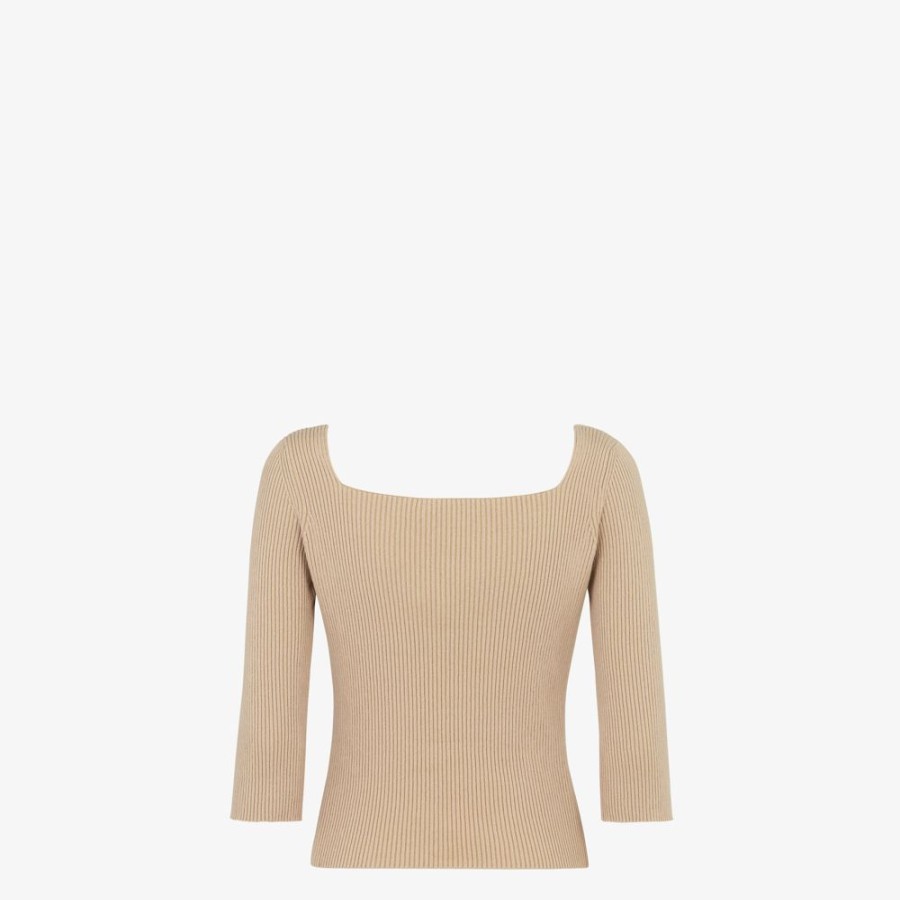 Donna Fendi Maglieria | Pullover In Cotone Beige