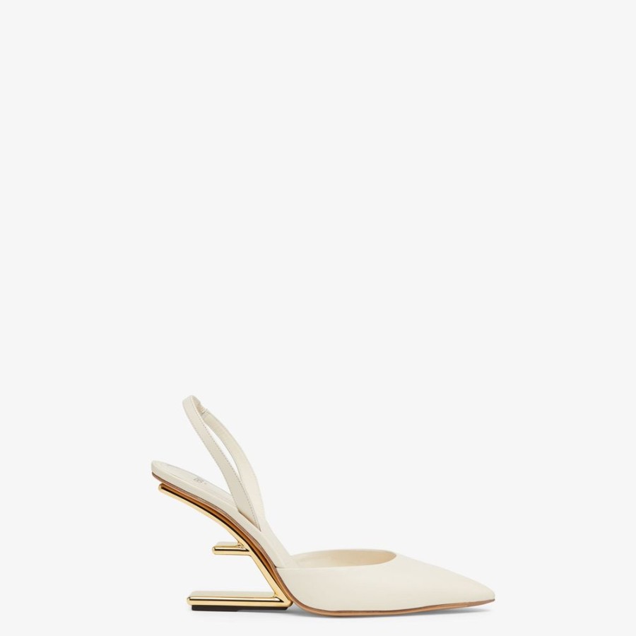 Donna Fendi Decollete | Slingback Tacco Alto In Pelle Bianca