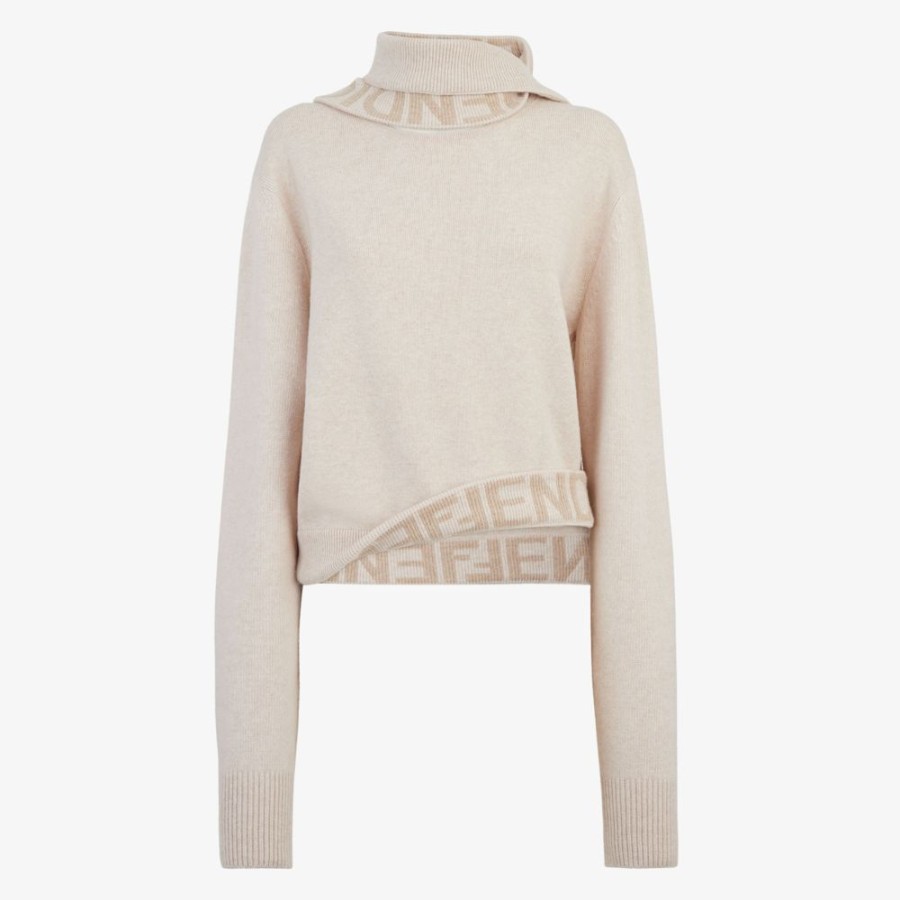 Donna Fendi Maglieria | Maglia In Cashmere E Lana Beige