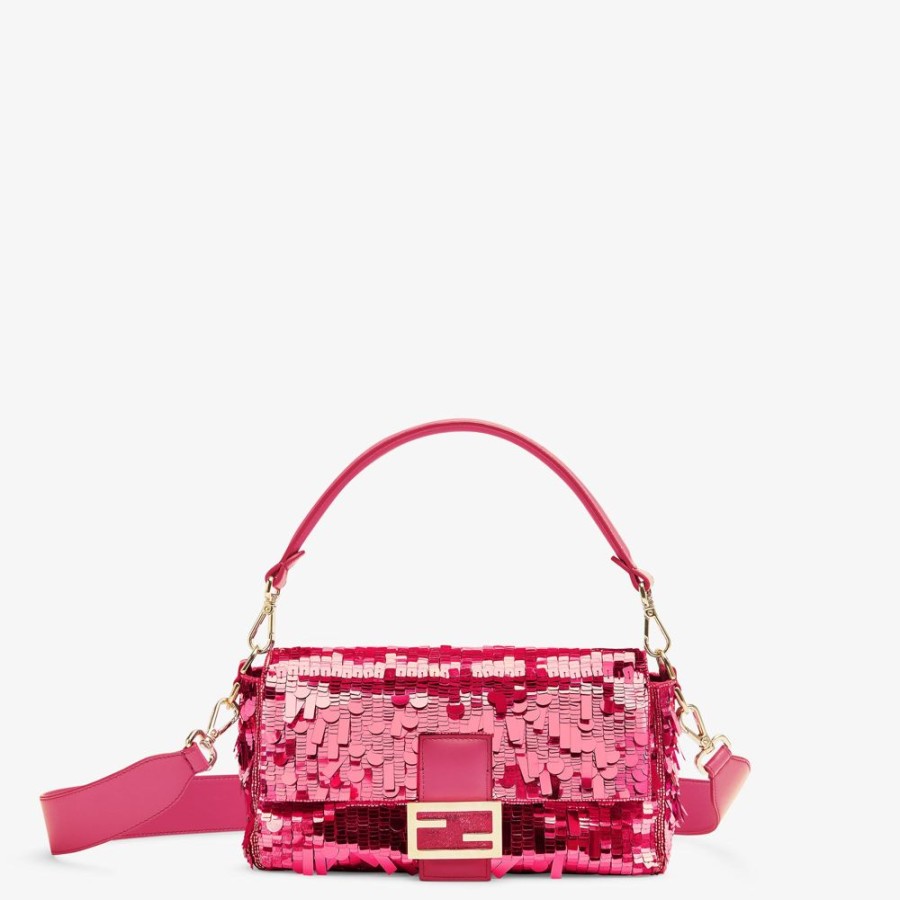 Donna Fendi Borse A Spalla E Tracolle | Borsa In Pelle E Paillette Fucsia