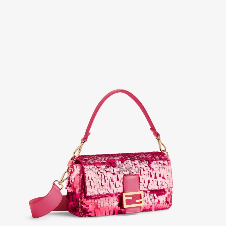 Donna Fendi Borse A Spalla E Tracolle | Borsa In Pelle E Paillette Fucsia